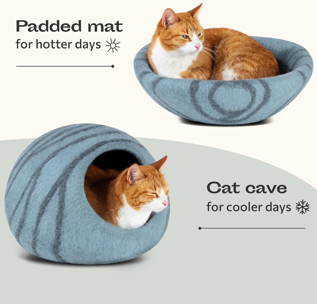 Premium Felt CAT CAVE Bed, Medium, Aquamarine