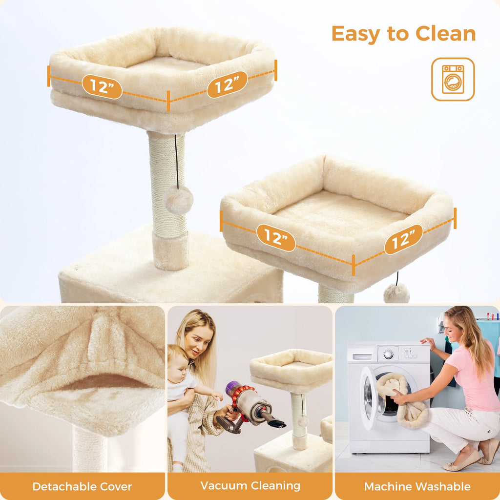 73"Cat Tree for Large Cats Multi Level Play Tower Condo 7 Sisal Cat Scratching Posts,Beige