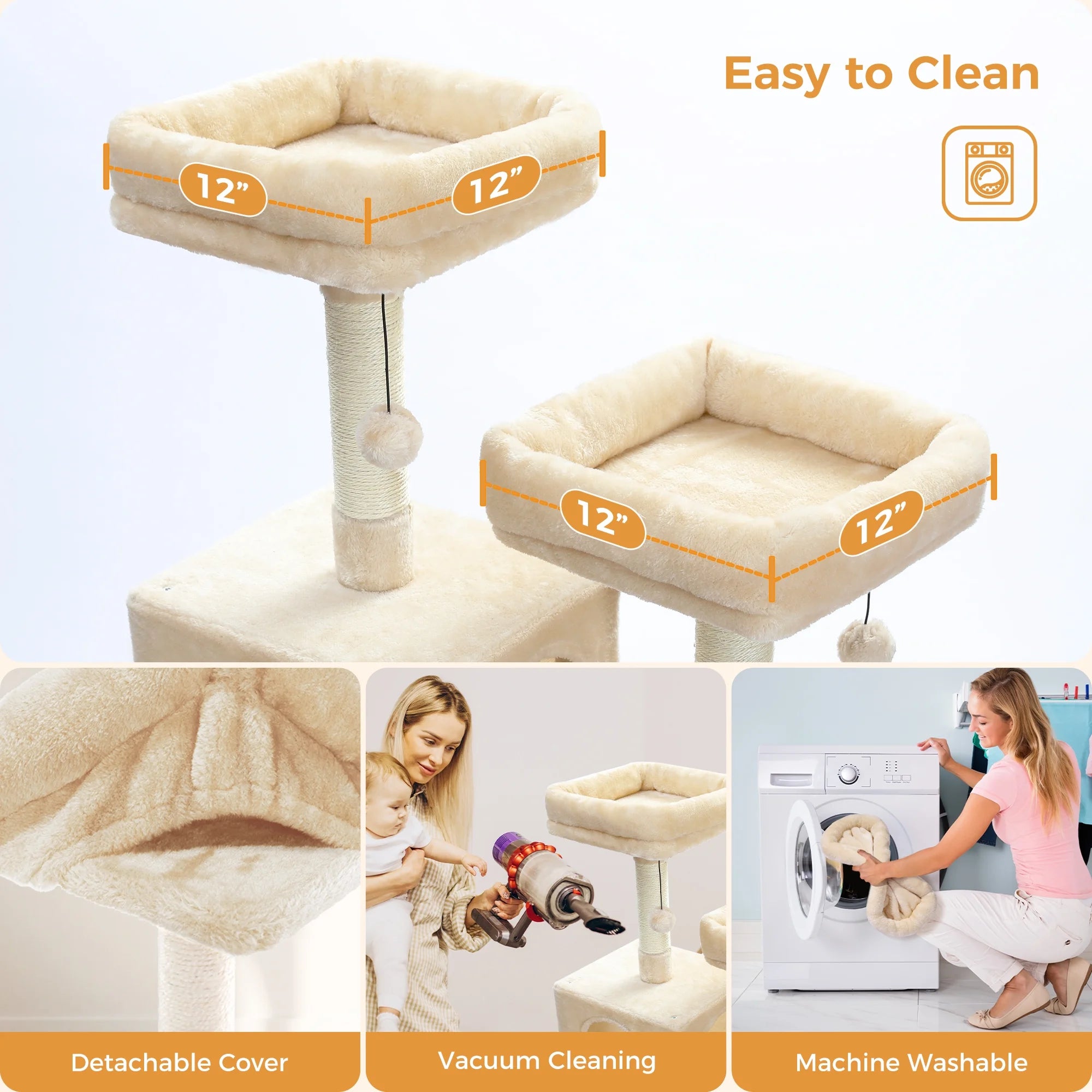 73"Cat Tree for Large Cats Multi Level Play Tower Condo 7 Sisal Cat Scratching Posts,Beige