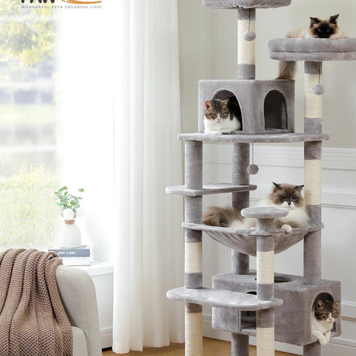 73"Cat Tree for Large Cats Multi Level Play Tower Condo 7 Sisal Cat Scratching Posts,Beige