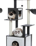 56.7" Cat Tree with Litter Box Enclosure Large, Wood Cat Tower for Indoor Cats with Storage Cabinet and Cozy Cat Condo, Sisal Covered Scratching Post and Repalcable Dangling Balls, Black