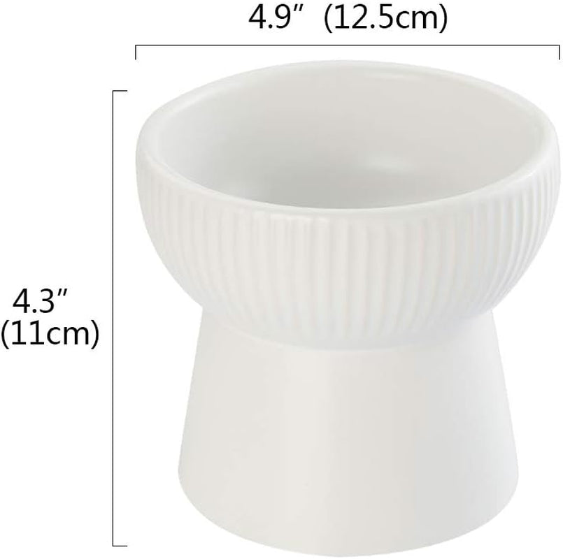 White Ceramic Raised Cat Bowls, Elevated Food or Water Bowls, Stress Free, Backflow Prevention, Dishwasher and Microwave Safe, Lead & Cadmium Free