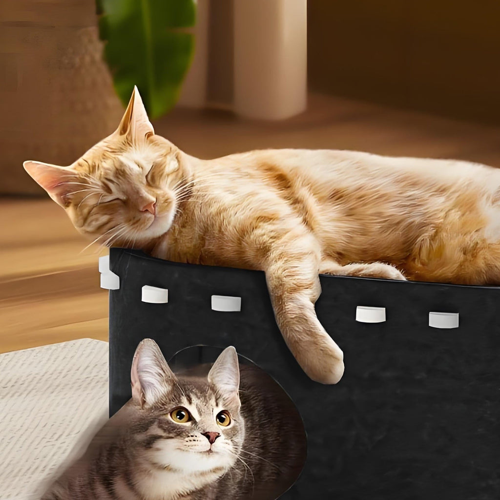 Cat Bed,  Extra Large Cat House with Scratch Pad and Fluffy Ball Hanging ,24"X16"X13", Khaki