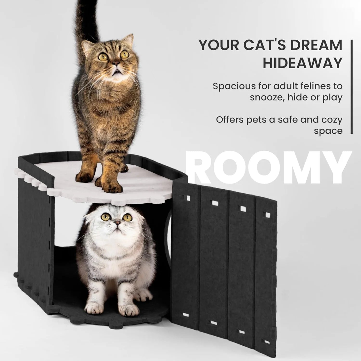 Cat Bed,  Extra Large Cat House with Scratch Pad and Fluffy Ball Hanging ,24"X16"X13", Khaki