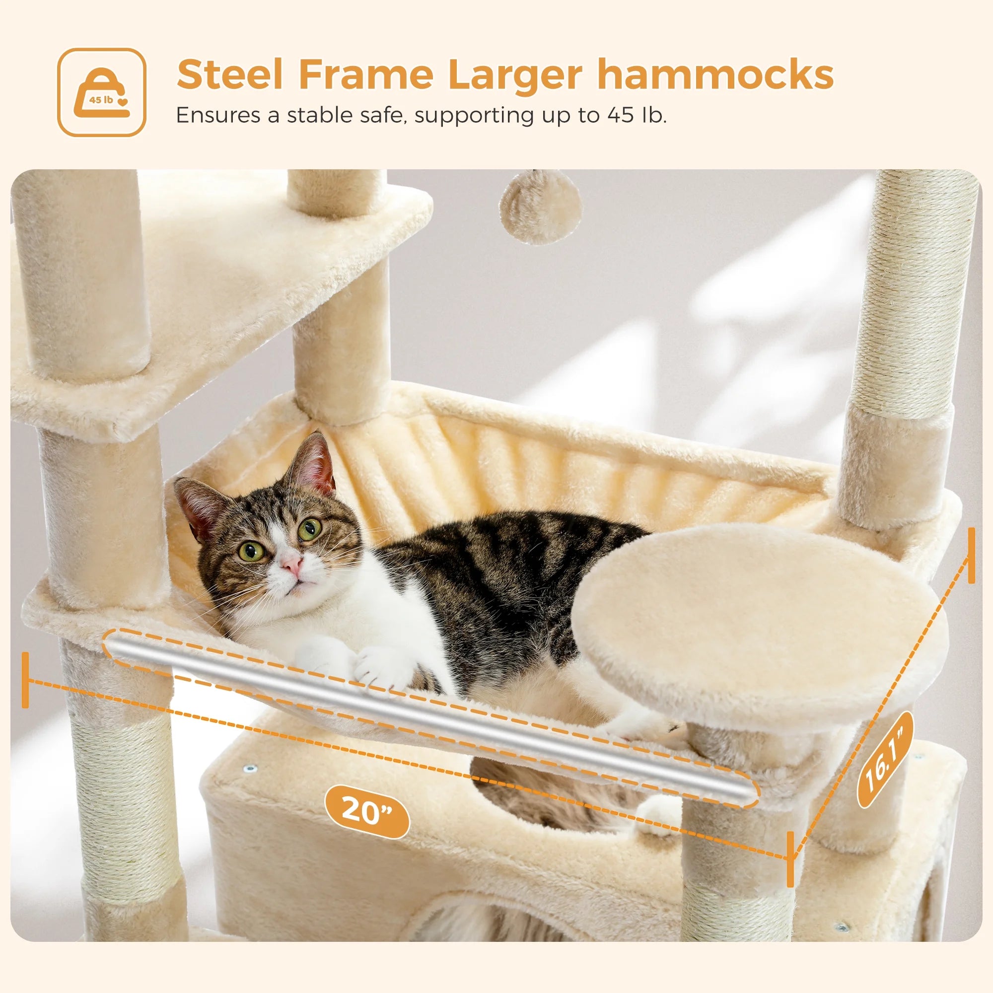 73"Cat Tree for Large Cats Multi Level Play Tower Condo 7 Sisal Cat Scratching Posts,Beige