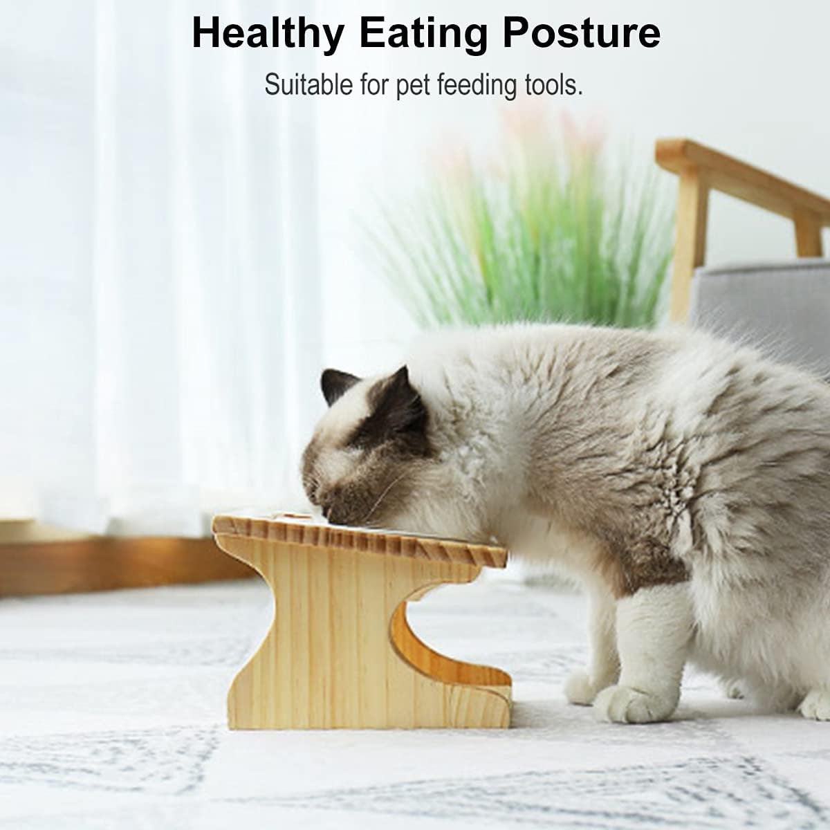 Premium Elevated Pet Bowls,15° Tilted Raised Cat Feeder Solid Bamboo Stand Food Feeding Bowl for Cats and Puppy (3 Bowls,Stainless)