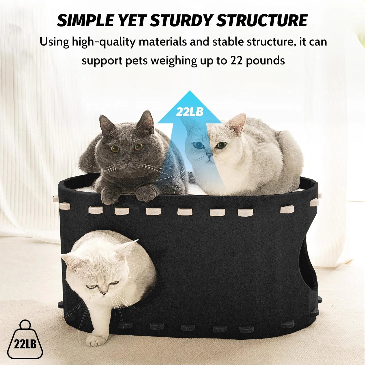 Cat Bed,  Extra Large Cat House with Scratch Pad and Fluffy Ball Hanging ,24"X16"X13", Khaki