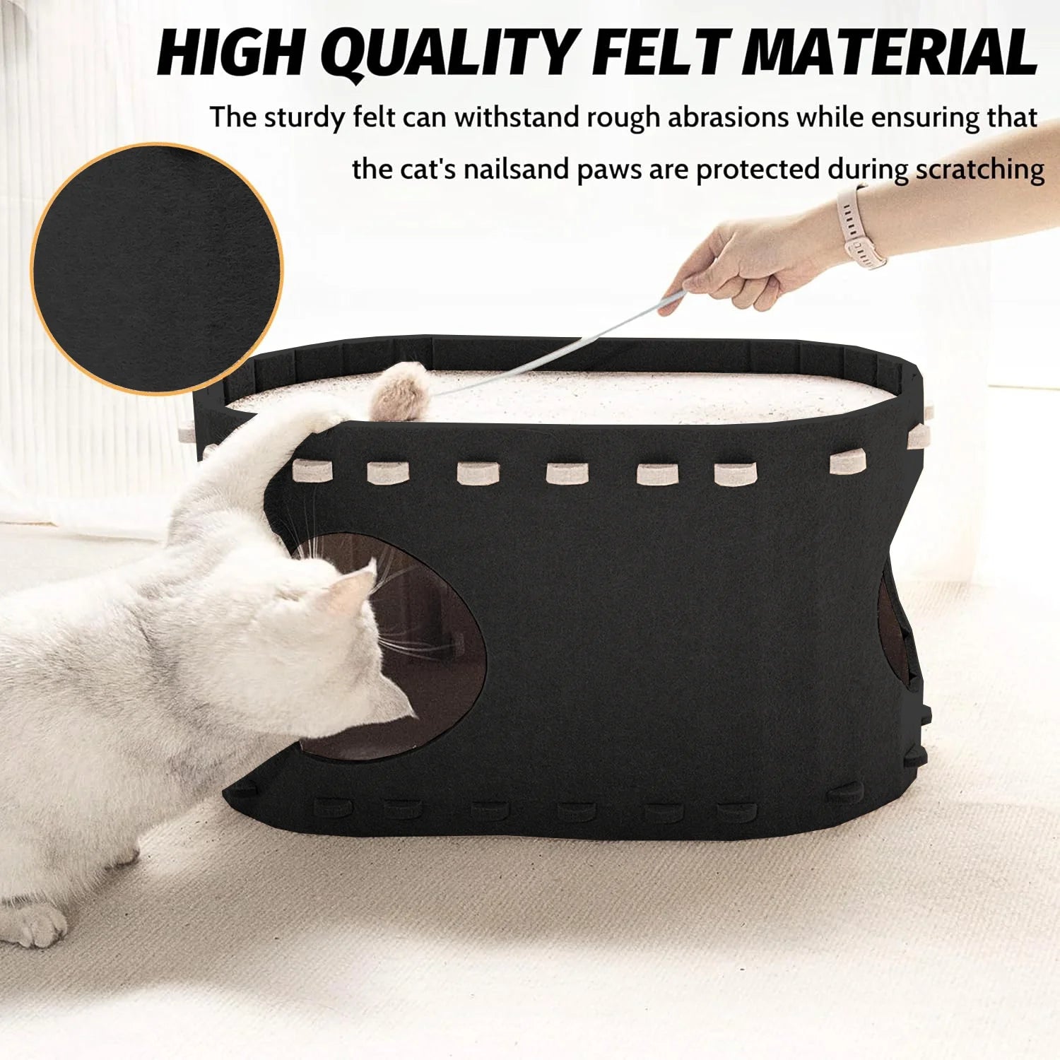 Cat Bed,  Extra Large Cat House with Scratch Pad and Fluffy Ball Hanging ,24"X16"X13", Khaki